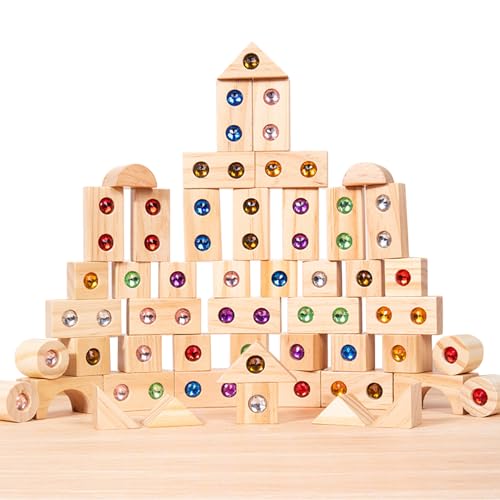 KBIBCK Regenbogen-Stapelspielzeug Aus Holz, 50-teiliges Regenbogen Stapelblock, Regenbogenturm-Stapelspiel Aus Acryl, Regenbogen Bausteine Holz Acryl Bausteine Für Kinder Ab 3 Jahren