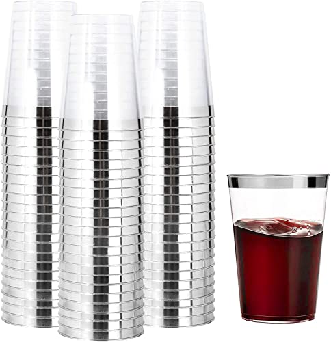 LATERN 50 Stück Plastikbecher mit Silberrand, 360ml Becher aus Kunststoff Wiederverwendbare Trinkbecher Elegante Party Weingläser für Champagner Bier Cocktail Martini Soda Dessert (10,5 x 7,5cm)