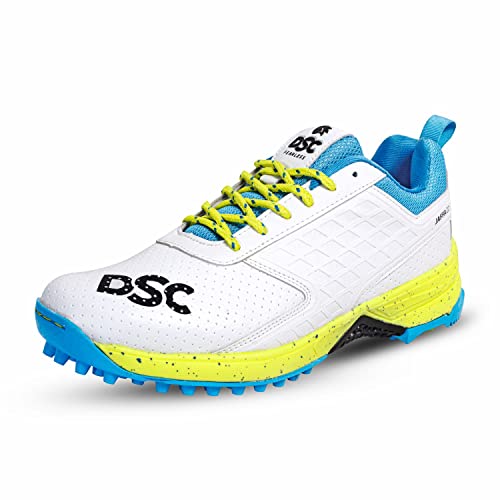 DSC Jaffa 22 Cricket Shoes | White/Lime - Yellow | for Boys and Men | Lightweight | Embossed Design | 8 UK, 9 US, 42 EU