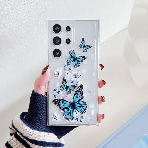 Miagon Schmetterling Serie Handyhülle für Samsung Galaxy S22 Plus,Durchsichtig Klares Dünn Weiches Flexible TPU Hülle mit Motiv Schutzhülle,Blume Schmetterling