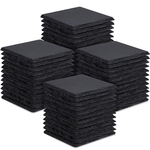48 Stück Schiefer-Getränkeuntersetzer, GOH DODD 4 Zoll Schwarze Steinuntersetzer Set, Lasergravierte Blanko-Untersetzer mit Anti-Kratz-Boden für Zuhause, Büro, Küche, Wohnung, Bar, Quadrat