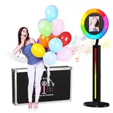 MWE iPad Photo Booth mit Ringlicht für iPad 12.9 Zoll, 10.9 Zoll, 10.2 Zoll, iPad Foto Booth Machin mit Software APP und Fernbedienung, RGB Lichtern, Flightcase (Lichtleiste, Schwarz)