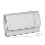 OSDUE Kettentasche, Clutch Damen, Glitzer Abendtasche, Elegante Envelope Tasche Kettentasche Schultertaschen für Hochzeit Party Freizeit Date, Muttertagsgeschenke für Mama (Silber)