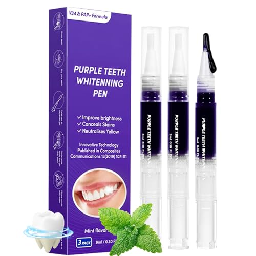 Zahnaufhellung Whitening Pen, Purple Teeth Bleaching Stift, Zähne Aufhellen Efficiently Schnelles Removes Tough Stains, Zahnweiss Set (3 Stück)