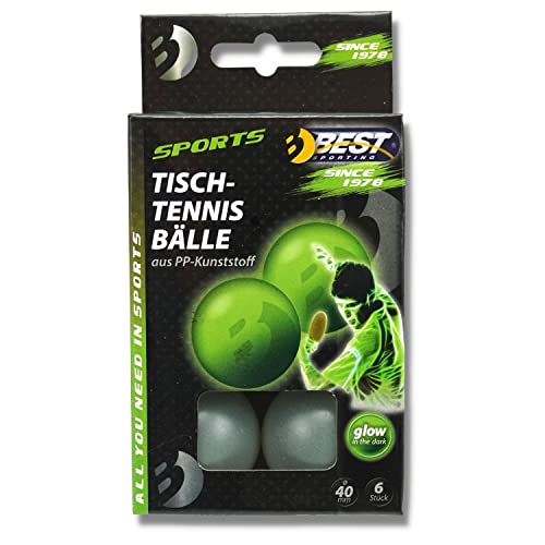 BEST SPORTING Tischtennis-Bälle Glow In The Dark 6 STK I 1 Stern Qualität I Indoor & Outdoor Tischtennis Set I 40mm Durchmesser I Ping Pong Bälle I Tischtennis Zubehör