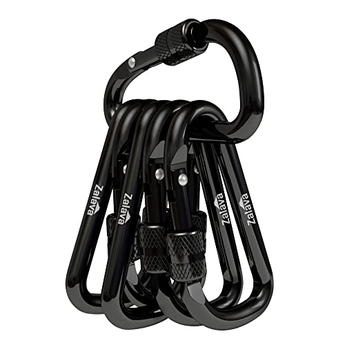 Zalava Mini Schlüsselanhänger Karabiner, 6 Stück Karabiner mit Schraubverschluss Aluminium Mehrfunktionale 6cm Karabinerhaken für Camping, Angeln, Wandern Oder Reisen(6pcs Schwarz)