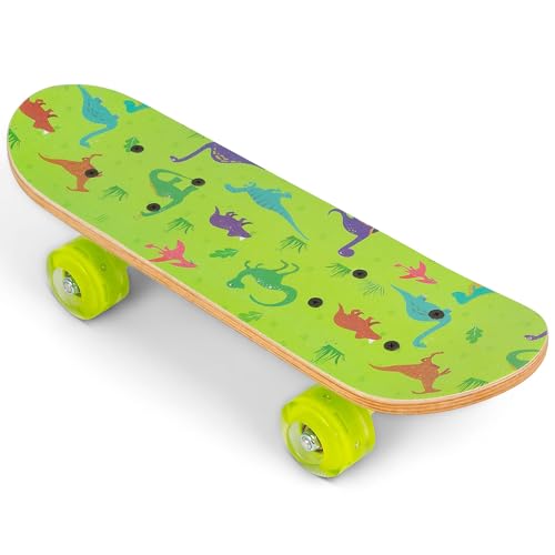 Ozbozz OzBozz Dinosaurier-SKATEBOARD MIT BLINKENDEN RÄDERN – 17-ZOLL-Deck – Bezaubernde Dino-Dekoration – Räder leuchten bei Bewegung