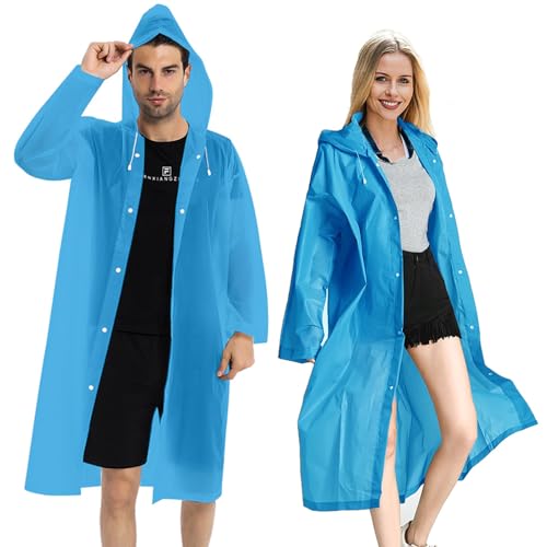 GmwyCzV Regenponcho Damen Herren, Wiederverwendbar Wasserdicht Regenschutz Regencape mit Tunnelzug Kapuze und Elastische Manschette, Leicht Regenponcho für Wandern Radfahren Camping Reisen, Blau