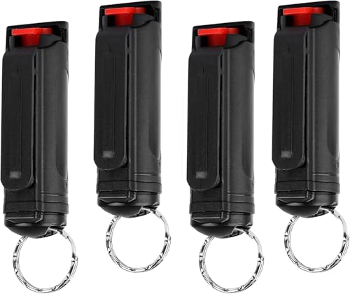 4 Stück Pfefferspray Schlüsselanhänger, Selbstverteidigung mit Schlüsselring, Einfach zu Bedienen Selbstverteidigung Schlüsselanhänger für Frauen Männer Kinder (Schwarz)
