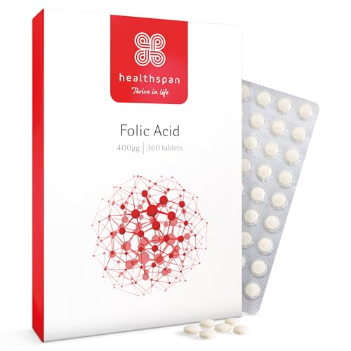 Healthspan Folsäure 400µg | Gesundheitliche Unterstützung für Frauen in der Planung und während der Schwangerschaft | Immungesundheit, Zellbildung und Energie | Jahresvorrat | Vegan | 360 Tabletten