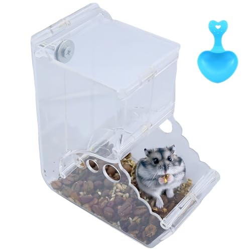 Hamster Futterspender, Automatischer Hamsterfutterautomat, Große Kapazität, Transparent, Schwerkraft-Futterstation Geeignet für Hamster, Meerschweinchen, Papageien(400ml), mit 1 Fütterlöffel