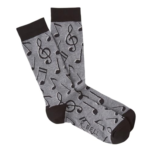 K. Bell Herren Lustige Musik und Instrumente, 1 Paar Lässige Socken, Musiknoten (Charcoal Heather), 5-12