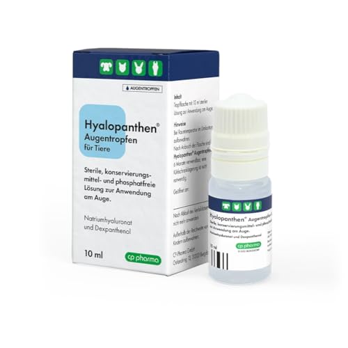 cp-pharma Hyalopanthen Augentropfen | 10 ml | Augentropfen für Tiere | Für empfindliche Augen, für eine langfristige Anwendung sowie zur Anwendung bei vorgeschädigter Hornhaut