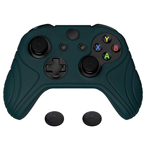 PlayVital Hülle für Xbox One X/S Controller,Case Anti-Rutsche Schutzhülle Hülle ergonomische Griffe Skin & Stick Kappen für Xbox One X/S Controller(Samurai Edition,Renngrün)