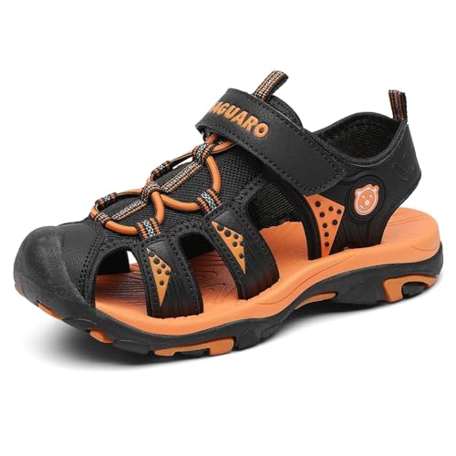 SAGUARO Jungen Sandalen mit Geschlossene Zehe Mädchen Sommer Trekkingsandalen Atmungsaktiv Rutschfest Kinder Sanldalen für Outdoor Sport Orange 29 EU