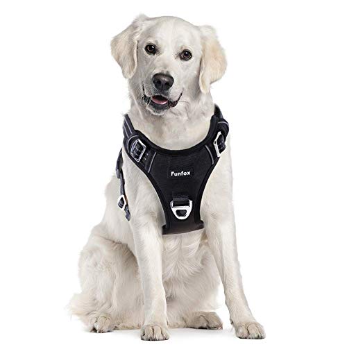 Funfox Hundegeschirr für Große Hunde No Pull Geschirr Einstellbar Anti Zug Sicherheitsgeschirr Hunde Geschirrset Mittlere Hunde Brustgeschirr Hund Groß Atmungsaktiv Dog Harness Schwarz Große L