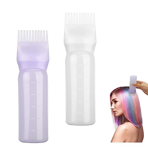 FINEASY 2 Stücke Haarfärbemittel Pinsel Flasche, Wurzelkamm Applikator Applikator Grundwerkzeuge Bürste Haarfärbemittel Shampoo Haarfärbemittelkamm Haarfarbe Öl Kamm, 170 ML (Weiß+Violett)