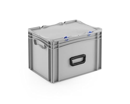 DIE BOX FABRIK Robuster Eurobehälter mit Tragegriff & Scharnierdeckel | Stapelbarer Kunststoffkoffer für Lager & Transport | Aufbewahrungsbox für Werkzeuge, Logistik & Industrie (400x300x283 mm)