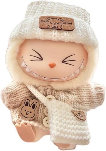Labubu Kleidung für Puppe, handgefertigt, gehäkelt, 3-teiliges Set für 6,7 Zoll Puppenkleidung für Labubu Premium Labubu Outfit mit Zubehör, stilvolle Labubu-Kleidung für Puppe (Weiß)