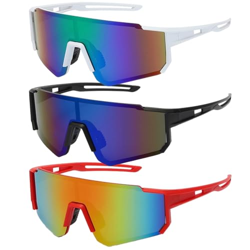 JSTHHTT 3 Stück Sport Sonnenbrille, Polarisiert Fahrradbrille, Fahrradbrille Winddicht, Schnelle Brille Rave Schnelle Brille, Radfahrer Brille für Herren Damen UV400 Schutz für Outdooraktivitäten