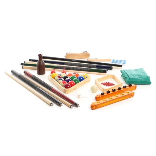 Wiltec Billard Zubehör Komplettset mit 4 Queues, 16 Billardkugeln, Dreieck, Wandhalterung und weiteren Accessoires Pool Billard Kelly Pool Set