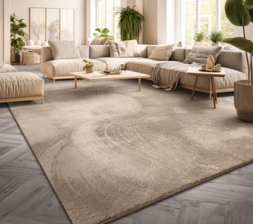 TT Home Teppich Wohnzimmer Kurzflor Anti-Rutsch Rückseite Einfarbiges Design Waschbar, Farbe: Beige, Größe:140x200 cm