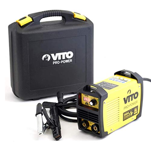 Vito Pro-Power Schweißgerät Inverter 140 Digital Bogenschweißgerät MMA-Elektroden 1,6-3,2 mm Stahl Edelstahl Koffer ABS Vito mit Maske und Zubehör, schwarz und gelb