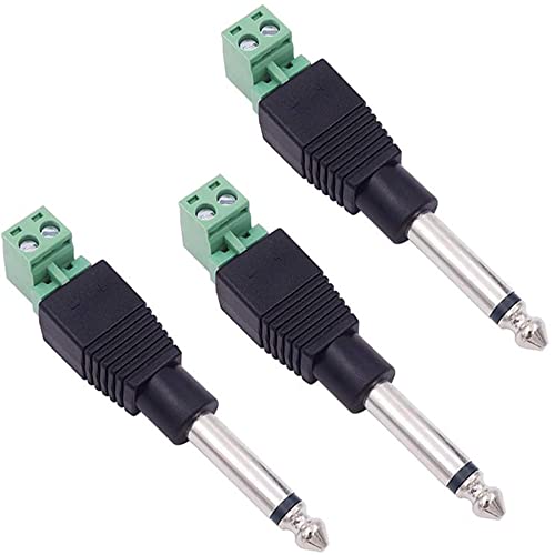 Greluma 3 Stk. 6,35 mm Ersatz-Reparaturstecker Jack TS 2-poliger Mono-Stecker 1/4" 6,35 mm lötfreier Anschluss für Mikrofon Lautsprecher Audiokabel Reparatur