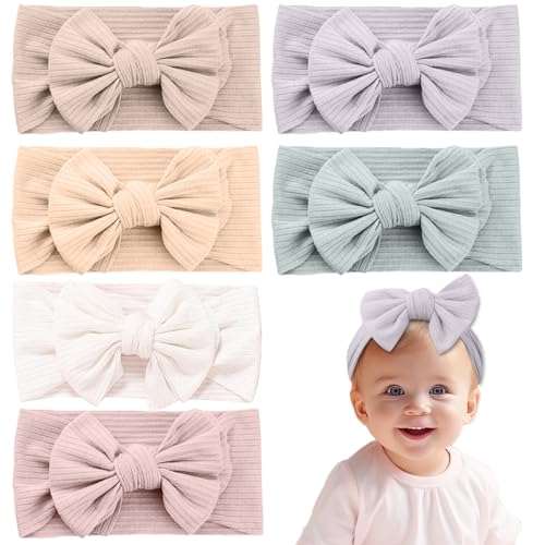 BORISCA 6 Stück Baby Haarband, Turban Stirnband Baby Weich Haarband Baby Nylon Stirnbänder Baby Mädchen Neugeboren Dehnbar Baby Schleifen Haarband für Neugeborene und Kleinkinder (Mehrfarbig)