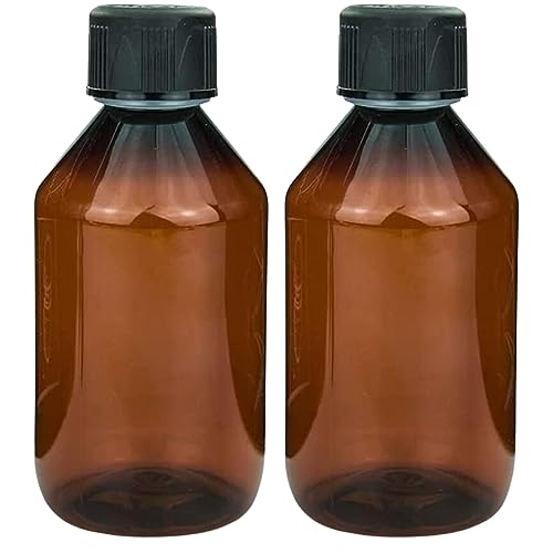 mikken 2x Braune Laborflaschen 250 ml Kunststoff Flaschen für e-Liquid, Chemikalien, etc. + Etiketten