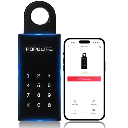 【Aktualisierte Version 2025】Populife Smart Schlüsselsafe,Bluetooth-Elektronischer Schlüsseltresor mit Zahlencode,Drahtlose Schlüsselbox für Zuhause,Büro,Airbnb & Immobilienvermietung,IP66 Wasserdicht