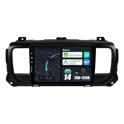 BXLIYER Android 14 Autoradio für Citroen Jumpy 3 / Peugeot Expert/Toyota Proace/Opel Vivaro (2016-2021) Sat NAV - Wireless CarPlay Android Auto - 2G+32G - IPS 9 Zoll 2 Din - DAB Lenkradsteuerung
