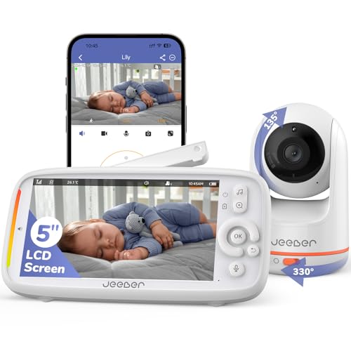 Jeeber 2K/3MP Babyphone mit Kamera und App - Ohne ABO, 5" Baby Monitor with HDR-Nachtsicht, Weinen/Bewegungs/Geräuscherkennung, Temperaturanzeige, 360 Gard WLAN Video Babyfon mit hohe Reichweite