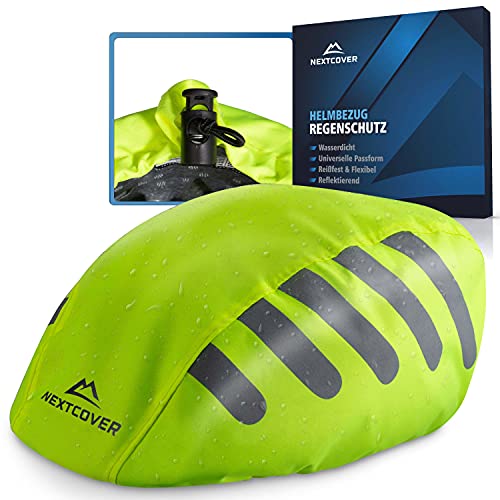 Nextcover® Universal Fahrradhelm Regenschutz I 100% Wind- & Wasserdichter Helmbezug I Reflektierende Fahrrad Regenhaube für alle Helme I Helm Überzug, Helmüberzug, Helm Cover, Regenschutz Fahrradhelm