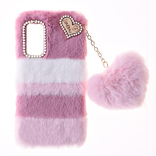 SNCLET Fluffy Plush Case für Xiaomi Poco M5 Handyhülle Silikon Case Girls Cute Bling Bow Diamond Fluffy Furry Soft Warm Gradient Fur Protective Silikon Hülle für Xiaomi Poco M5 Hülle,Collage-Rosa