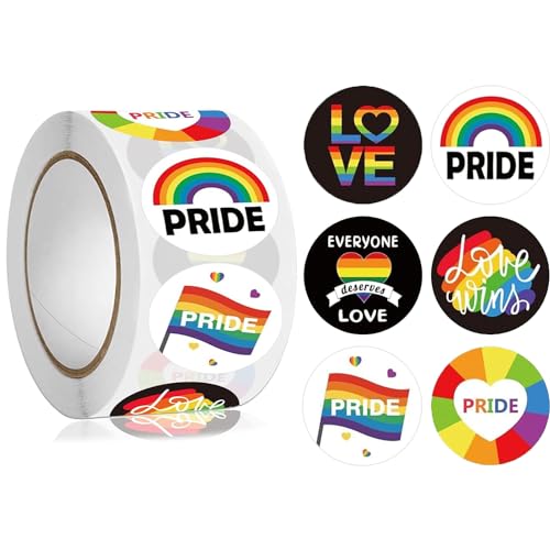 Progress Pride Aufkleber, Eine Rolle Pride Aufkleber, Wasserfeste 500 Stück Regenbogen Aufkleber, Selbstklebend Aufkleber für LGBTQ, Pride Aufkleber für Paraden und Veranstaltungen