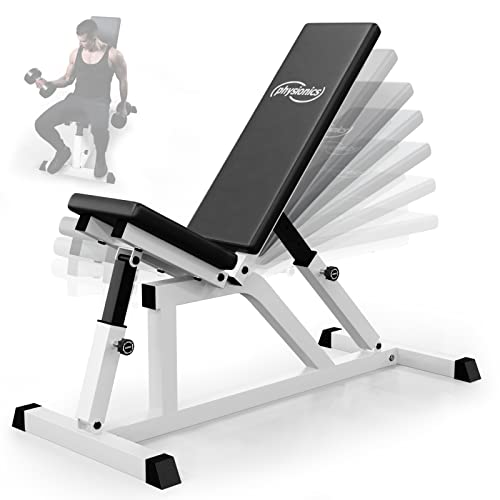 Physionics® Multifunktion Hantelbank - Rückenlehne 7-fach und Sitz 4-fach verstellbar, klappbar, bis 200kg belastbar- Schrägbank, Flachbank, Trainingsbank