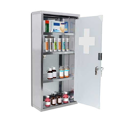 JOIEYOU Medizinschrank, Apothekerschrank aus Edelstahl, Medikamentenschrank mit 4 Fächer, Arzneischrank hängend Medikamenten Aufbewahrung 30x12x57.5 cm