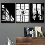Modellfotografie, Ballerina-Engel, Poster, Schwarz-Weiß-Drucke, Mädchen im Fenster, Leinwandgemälde, skandinavische Kunst, Boho-Dekor, 80 x 160 x 3 cm, rahmenlos