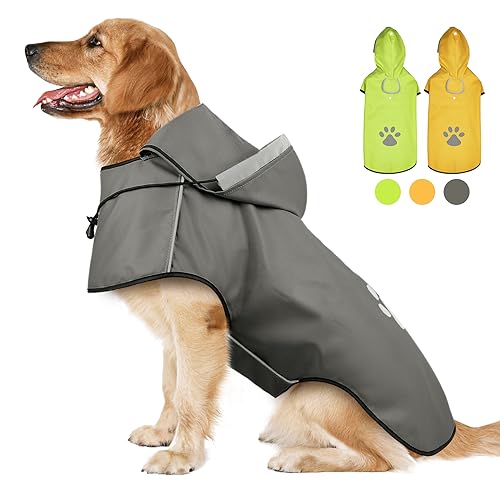 Regenjacke DQGHQME Haustier Regenmantel mit Kapuze, Einstellbare Hunderegenmantel, Hundemantel Wasserdicht, Reflektierend Regencape , Regenjacken für Klein Mittelgroße Groß Hunde, XL