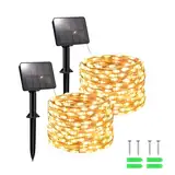 FFZZKJ Solar Lichterkette Außen Solar Insgesamt 100LED 5Mx2 Stück Solarlichterkette Außen Wetterfest 8 Modi für Gartendeko, Terrasse, Warmweiß