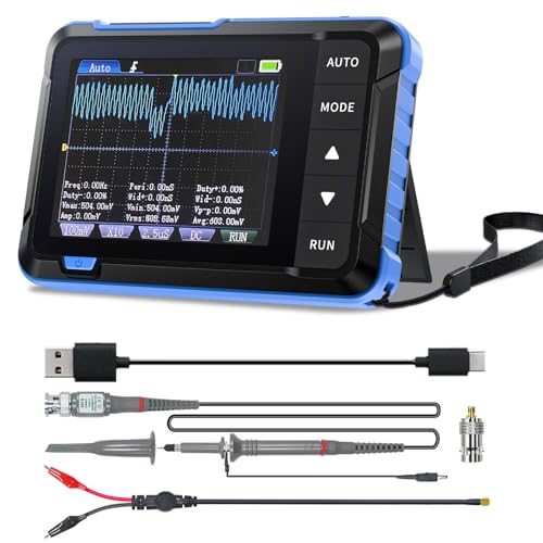 AIOMEST Mini Digital Oszilloskop 1MHz Bandbreite 5MS/s Handoszilloskop 2,8" Display Tragbares USB Oscilloscope DDS Signal Generator mit Type-C-Datenkabel und Sonde Oscilloscope Multimeter DSO153B