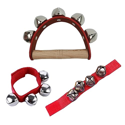 Glockenband für Arme, Handgelenk Glocken, Percussion Spielzeug, Schellenkranz aus Holz für Kinder, Armband Glöckchen, für Frühkindliche Rhythmus-, Tanz- und Frühmusikpädagogik, 3 Stücke