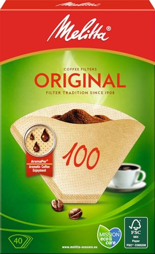 Melitta Filtertüten 100, Aromapor Papier, Naturbraun, (40 Stück) 1er Pack, kompatible mit Kaffeekocher