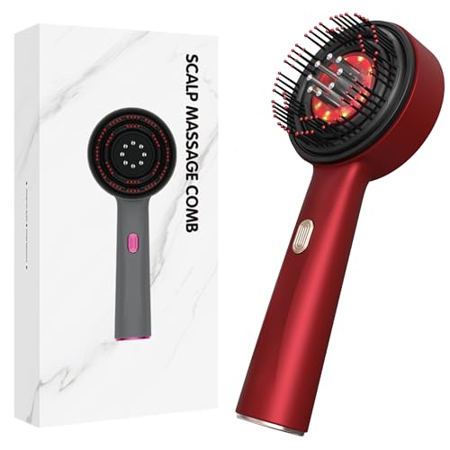 Elektrische Kopfhaut-Massagebürste mit Haaröl-Applikator – 2-in-1 Kopfmassagegerät für Tiefenentspannung Massage und Kopfhautpflege(Rot)
