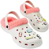 Peanuts Snoopy Damen Clogs gefüttert, warme Plüsch Hausschuhe - Geschenk für Frauen, Teenager (Creme/Pink, 39/40 EU)