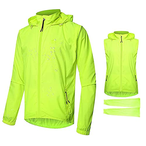 SFITVE 2 in 1 Outdoor Fahrradjacke Herren Atmungsaktiv Sommer,Wasserdicht Fahrradweste Herren Reflektierend mit Abnehmbaren Ärmeln,UV-Schutz Ultraleichte Mountainbike Jacket(Size:3XL)