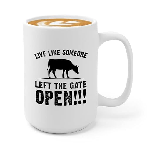 Dairy Farmer Kaffeetasse, 425 ml, Weiß – Like Someone Left – Landwirtschaft, Milchprodukte, Rindermarkt, Familie, Schaf, Kuh, Ziege