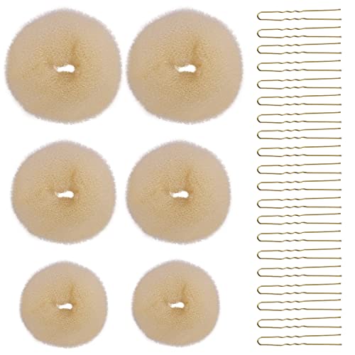 26 Stück Hair Bun Maker ​Set, 6 Stück Haarschmuck Knotenkissen mit 20 Stück U Form Haarnadeln Duttkissen Zubehör für Frauen Mädchen(Beige,Gold)