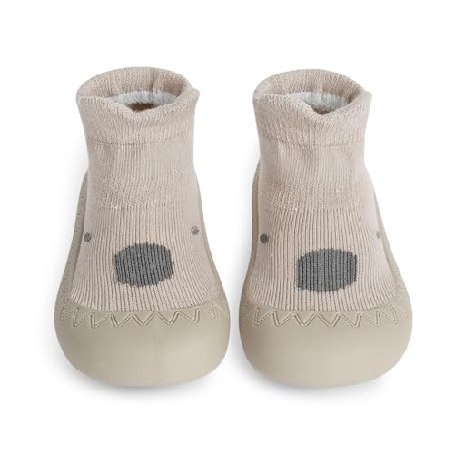 flintronic Krabbelschuhe Baby, Lauflernschuhe Kinder, rutschfeste Hüttenschuhe Sockenschuhe, für Mädchen Junge, Khaki Waschbär, 6-12 Monate